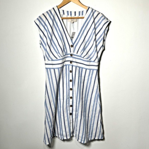 LOFT Dresses & Skirts - LOFT Blue and White Striped Button-Front Dress
